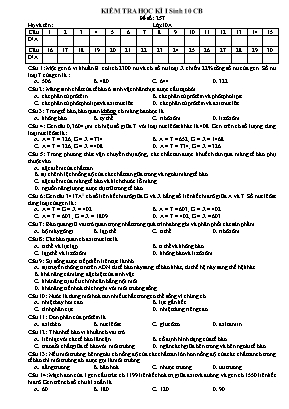 Đề kiểm tra học kì I môn Sinh học Lớp 10 (Ban cơ bản) - Mã đề 257